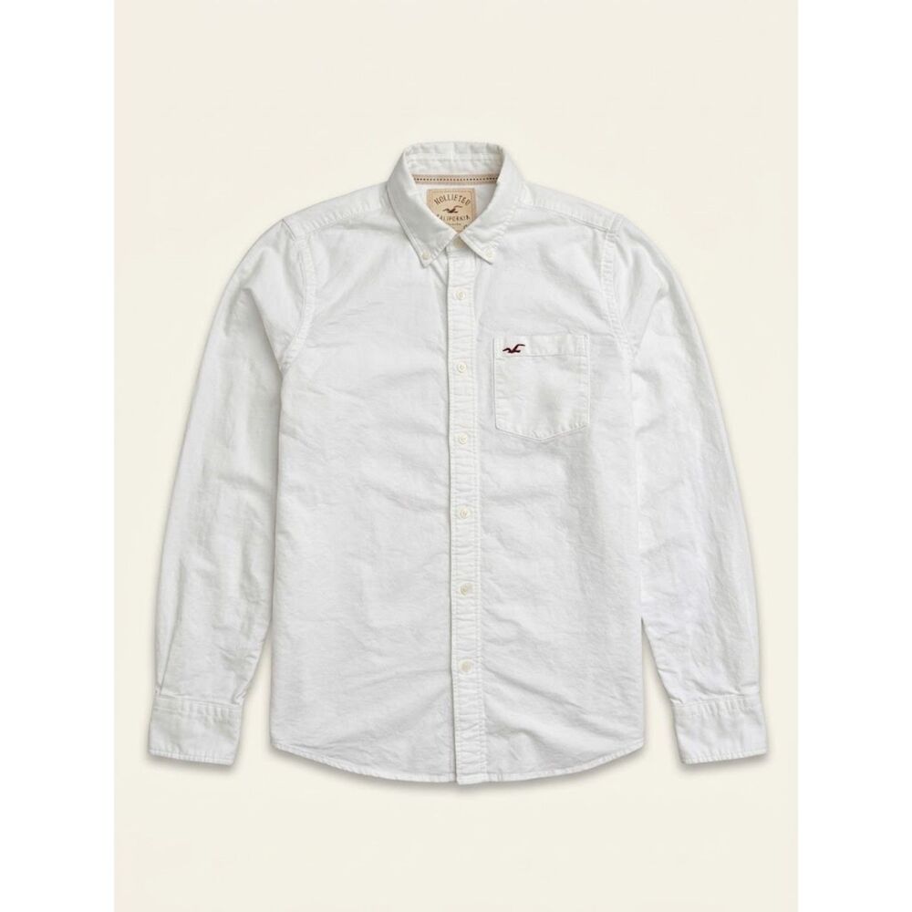 Y2K Button Down Shirt Mens XL White Long Sleeve Cotton Pocket Hollister